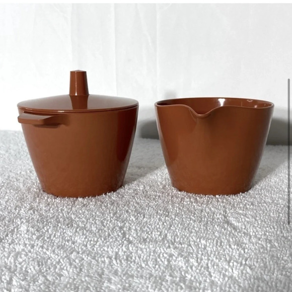 Vintage MCM Stylized Dinnerware Brown Melmac Melamine Cream & Sugar Set - Picture 3 of 14